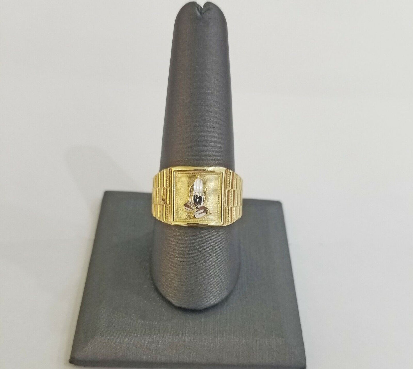 10k Men Yellow Gold prying hand Ring Sizable casual Square 10kt - Reva Jeweler