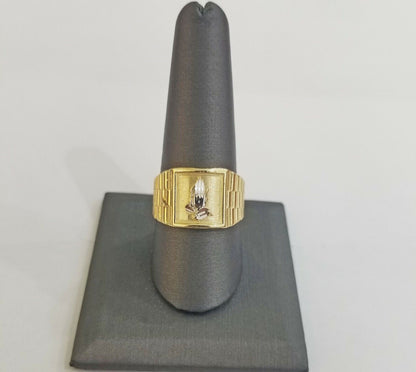 10k Men Yellow Gold prying hand Ring Sizable casual Square 10kt - Reva Jeweler