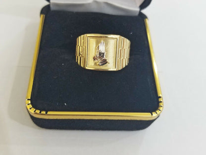 10k Men Yellow Gold prying hand Ring Sizable casual Square 10kt - Reva Jeweler