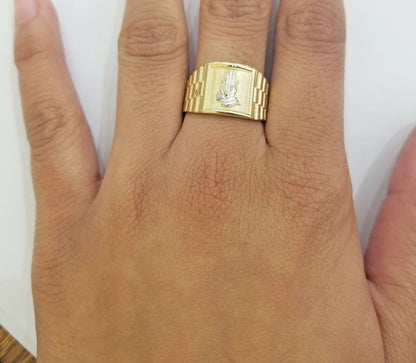 10k Men Yellow Gold prying hand Ring Sizable casual Square 10kt - Reva Jeweler