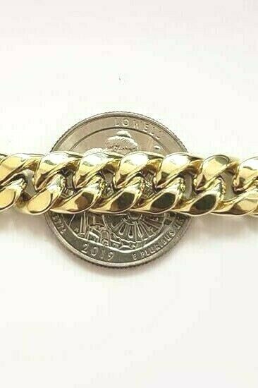 10K Men's Yellow Gold Miami Cuban Bracelet 8.5 Inches 9mm long Box Lock - Reva Jeweler
