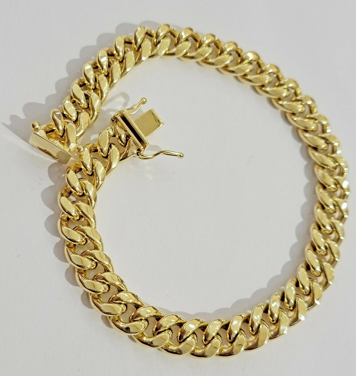 10K Men's Yellow Gold Miami Cuban Bracelet 8.5 Inches 9mm long Box Lock - Reva Jeweler