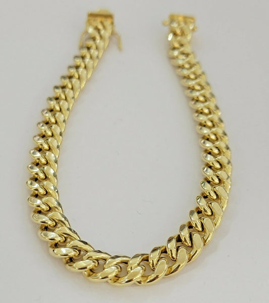 10K Men's Yellow Gold Miami Cuban Bracelet 8.5 Inches 9mm long Box Lock - Reva Jeweler