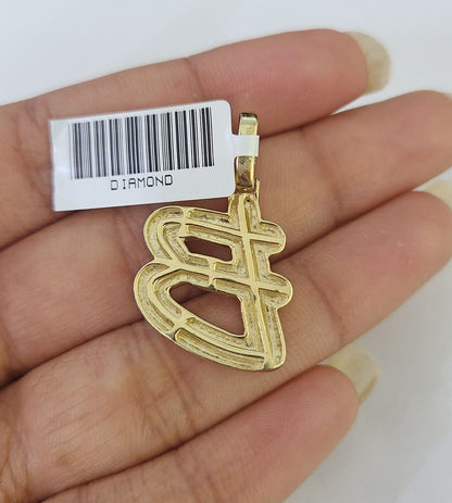10k Miami Cuban Chain B Diamond Charm Set 4mm 18 - 26"Yellow Gold Necklace Pendant - GoldenlinQ