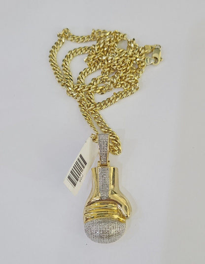 10k Miami Cuban Chain Boxing Glove Charm Set 4.5mm 20" - 28" Necklace Pendant Gold - GoldenlinQ