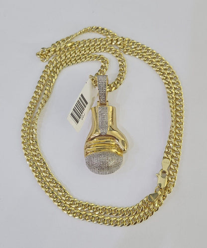 10k Miami Cuban Chain Boxing Glove Charm Set 4.5mm 20" - 28" Necklace Pendant Gold - GoldenlinQ