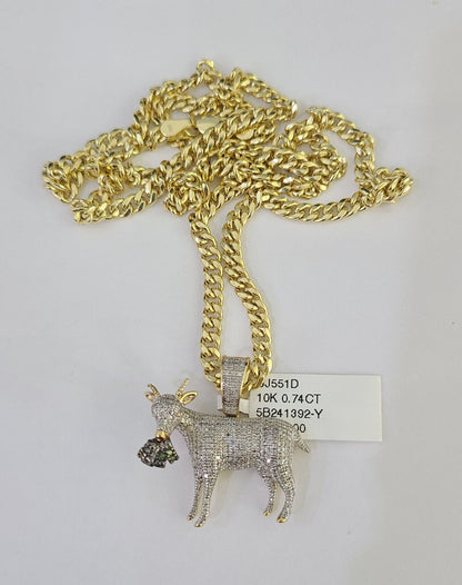 10k Miami Cuban Chain Goat Money Charm Diamond Set 4.5mm 20" - 28" Necklace Gold - GoldenlinQ