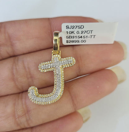 10k Miami Cuban Chain J Diamond Charm Set 4mm 18 - 26"Yellow Gold Necklace Pendant - GoldenlinQ