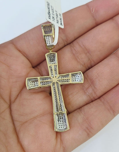 10k Miami Cuban Chain Jesus Cross Charm Set 4.5mm 20" - 28" Necklace Pendant Gold - GoldenlinQ