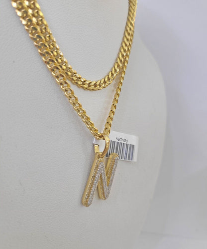 10k Miami Cuban Chain N Diamond Charm Set 4mm 18 - 26"Yellow Gold Necklace Pendant - GoldenlinQ