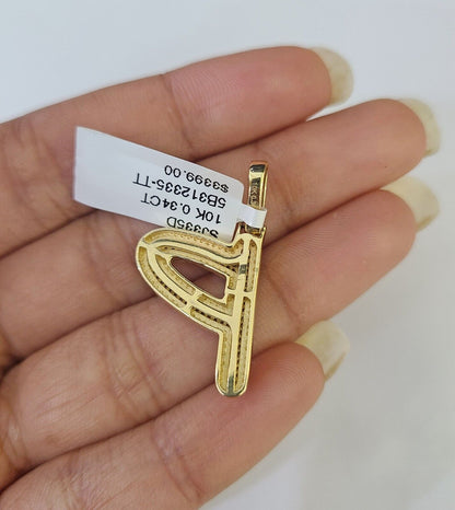 10k Miami Cuban Chain P Diamond Charm Set 4mm 18 - 26"Yellow Gold Necklace Pendant - GoldenlinQ