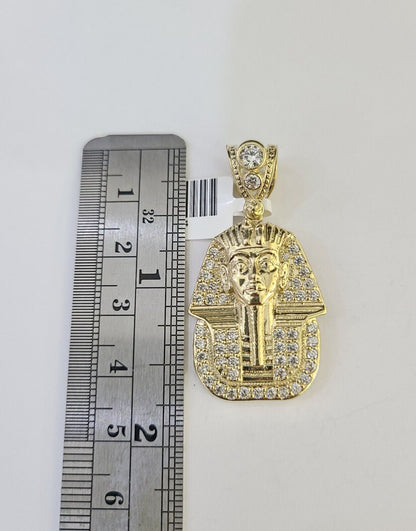 10k Miami Cuban Chain Pharaoh Charm Set 4mm 18" - 28" Necklace Pendant Gold - GoldenlinQ