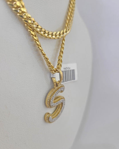 10k Miami Cuban Chain S Diamond Charm Set 4mm 18 - 26"Yellow Gold Necklace Pendant - GoldenlinQ