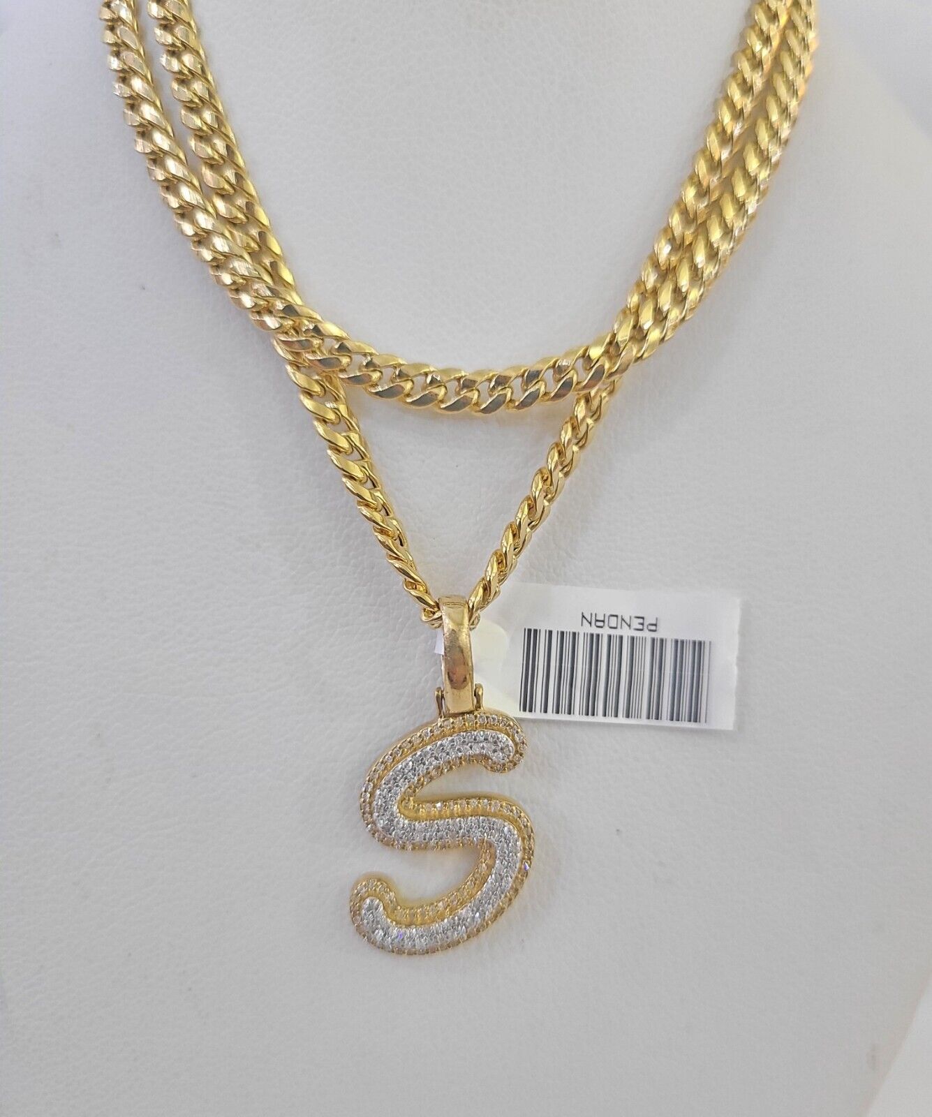 10k Miami Cuban Chain S Diamond Charm Set 4mm 18 - 26"Yellow Gold Necklace Pendant - GoldenlinQ