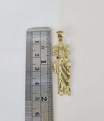 10k Miami Cuban Chain Saint Jude Charm Set 4mm 18" - 28" Necklace Yellow Gold - GoldenlinQ