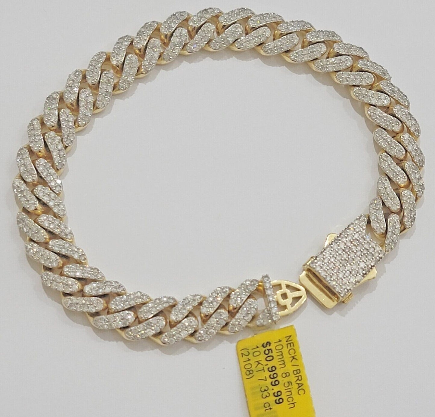 10k Miami cuban Gold & Diamond Bracelet 10mm 7 CT Natural Diamonds Solid - Reva Jeweler