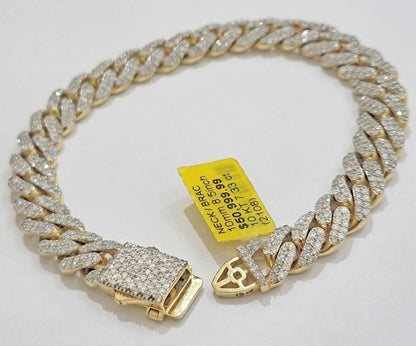10k Miami cuban Gold & Diamond Bracelet 10mm 7 CT Natural Diamonds Solid - Reva Jeweler