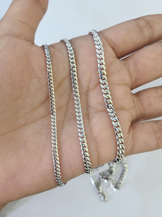 10k Miami Cuban Link Chain White Gold Necklace 18 - 26 Inches Real Men Women - GoldenlinQ