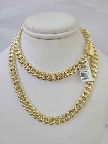 10k Miami Cuban Link Chain Yellow Gold 7mm Necklace 20 - 28 Inches Real - GoldenlinQ