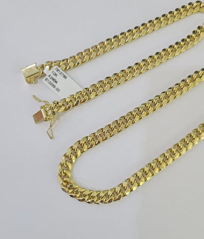 10K Miami Cuban Link Chain Yellow Gold Real 7mm 22 inch Necklace Mens Box Lock - GoldenlinQ