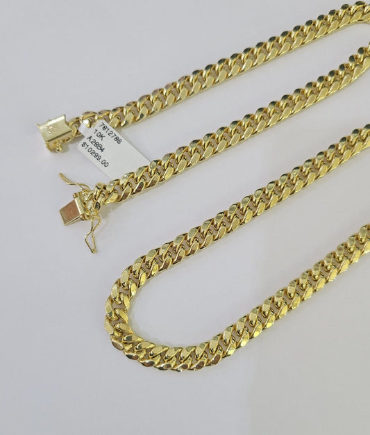 10K Miami Cuban Link Chain Yellow Gold Real 7mm 22 inch Necklace Mens Box Lock - GoldenlinQ