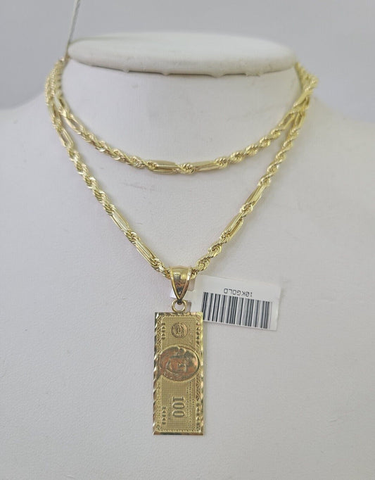 10k Milano Rope Chain 100 Dollar Charm Necklace SET 3mm 18" 20" 22" 24" - GoldenlinQ