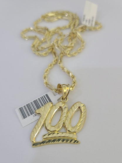 10k Milano Rope Chain 100 Sign Charm Necklace SET 3mm 18" 20" 22" 24" - GoldenlinQ