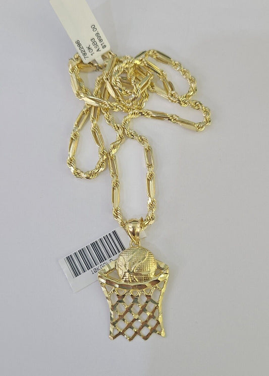 10k Milano Rope Chain Basketball Goal Charm Necklace SET 3mm 18" 20" 22" 24" - GoldenlinQ