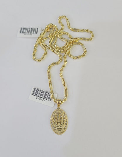 10k Milano Rope Chain Crown Charm Necklace SET 3mm 18" 20" 22" 24" Pendant - GoldenlinQ
