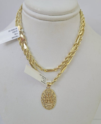 10k Milano Rope Chain Crown Charm Necklace SET 3mm 18" 20" 22" 24" Pendant - GoldenlinQ