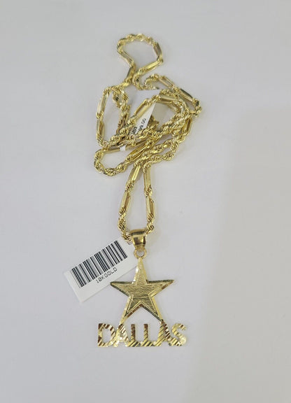 10k Milano Rope Chain Dallas Charm Necklace SET 3mm 18" 20" 22" 24" - GoldenlinQ