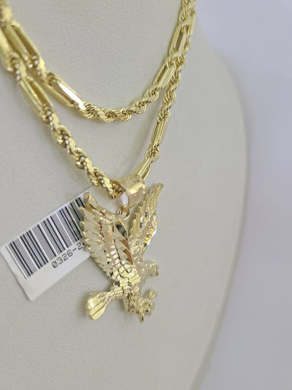 10k Milano Rope Chain Flying Eagle Charm Necklace SET 3mm 18" 20" 22" 24" - GoldenlinQ