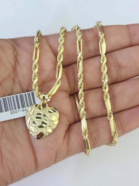 10k Milano Rope Chain Heart Charm Necklace SET 3mm 18" 20" 22" 24" Pendant - GoldenlinQ