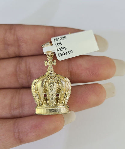 10k Milano Rope Chain Imperial Crown Charm Necklace SET 3mm 18" - 26" Pendant - GoldenlinQ