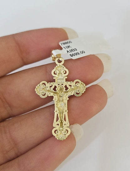 10k Milano Rope Chain INRI Cross Charm Necklace SET 3mm 18" 20" 22" 24" Pendant - GoldenlinQ