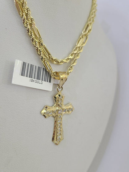 10k Milano Rope Chain Jesus Cross Charm Necklace SET 3mm 18" 20" 22" 24" - GoldenlinQ