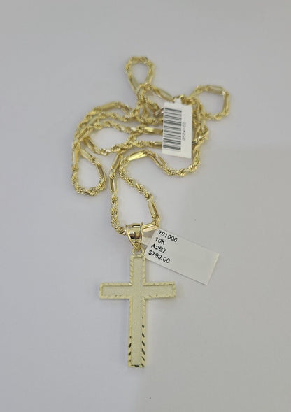 10k Milano Rope Chain Jesus Cross Charm Necklace SET 3mm 18" 20" 22" 24" - GoldenlinQ