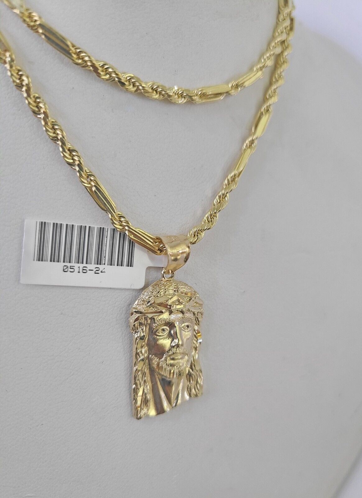 10k Milano Rope Chain Jesus Head Charm Necklace SET 3mm 18" 20" 22" 24" - GoldenlinQ