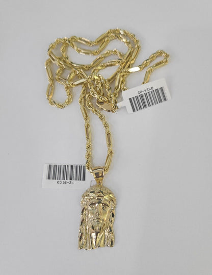 10k Milano Rope Chain Jesus Head Charm Necklace SET 3mm 18" 20" 22" 24" - GoldenlinQ