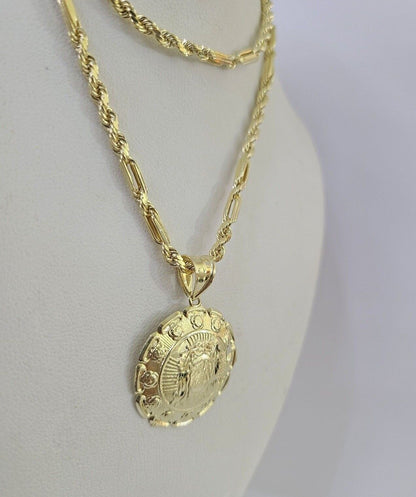 10k Milano Rope Chain Jesus Head Charm Necklace SET 3mm 18" - 26" Pendant - GoldenlinQ