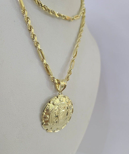 10k Milano Rope Chain Jesus Head Charm Necklace SET 3mm 18" - 26" Pendant - GoldenlinQ