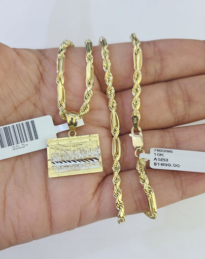 10k Milano Rope Chain Last Supper Charm Necklace SET 3mm 18" 20" 22" 24" - GoldenlinQ