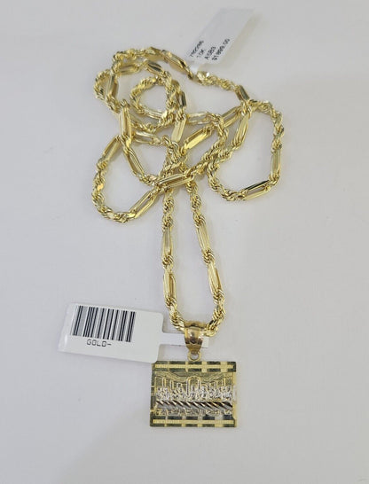 10k Milano Rope Chain Last Supper Charm Necklace SET 3mm 18" 20" 22" 24" - GoldenlinQ
