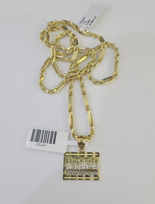 10k Milano Rope Chain Last Supper Charm Necklace SET 3mm 18" 20" 22" 24" - GoldenlinQ