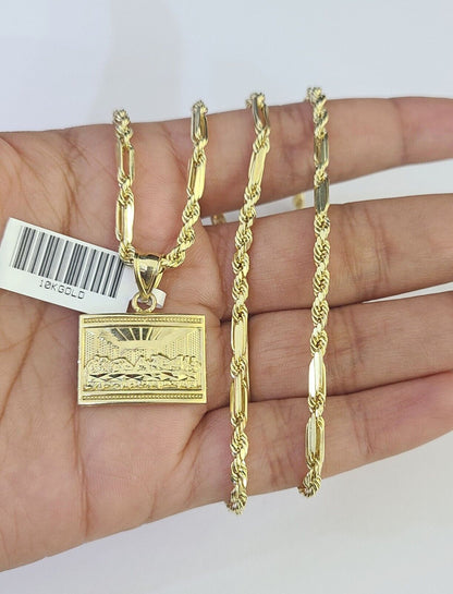 10k Milano Rope Chain Last Supper Charm Necklace SET 3mm 18" 20" 22" 24" - GoldenlinQ