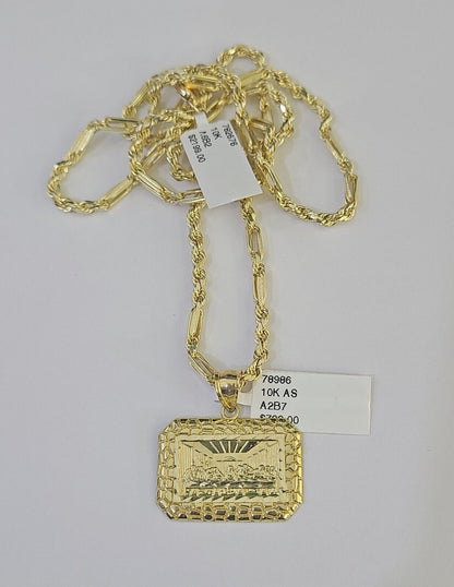 10k Milano Rope Chain Last Supper Charm Necklace SET 3mm 18" 20" 22" 24" - GoldenlinQ