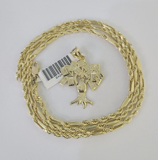 10k Milano Rope Chain Money Tree Charm Necklace SET 3mm 18" 20" 22" 24" - GoldenlinQ