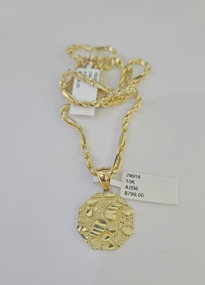 10k Milano Rope Chain Nugget Charm Necklace SET 3mm 18" 20" 22" 24" - GoldenlinQ