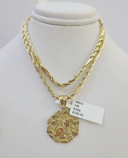 10k Milano Rope Chain Nugget Charm Necklace SET 3mm 18" 20" 22" 24" - GoldenlinQ