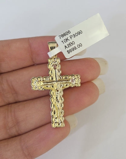 10k Milano Rope Chain Nugget Cross Charm Necklace SET 3mm 18" 20" 22" 24 Pendent - GoldenlinQ